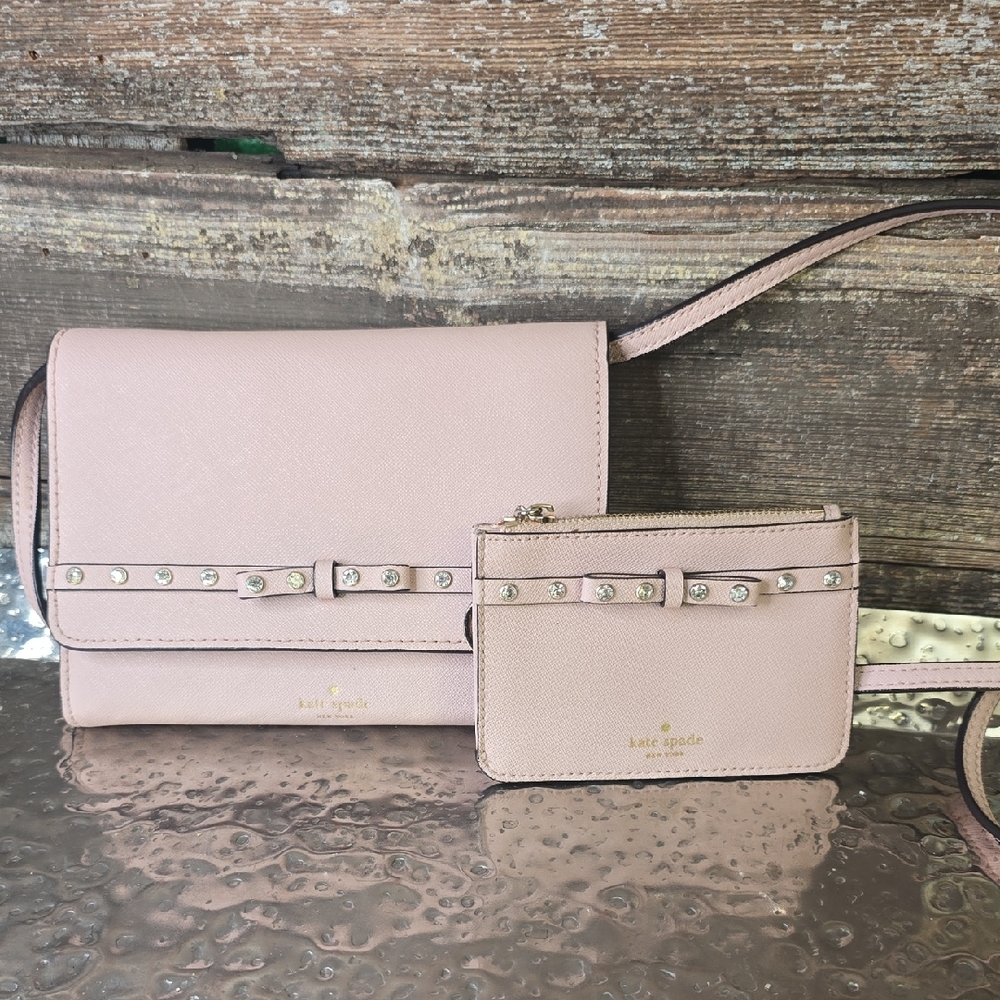 kate spade blush pink crossbody bag with matching card pouch